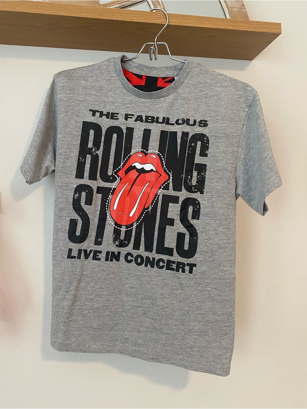 the Rolling Stones Gray Short Sleeve Tee with Red Tongue Graphic